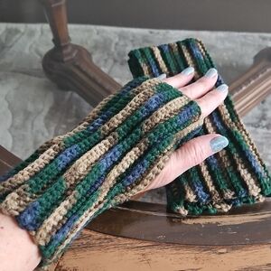 Striped Crochet Fingerless Gloves - Handmade